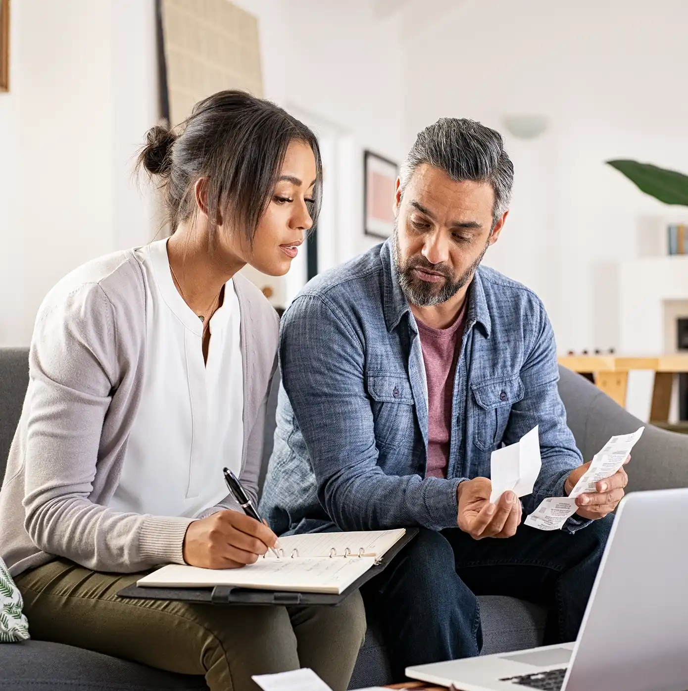 Couple reviewing their bills
