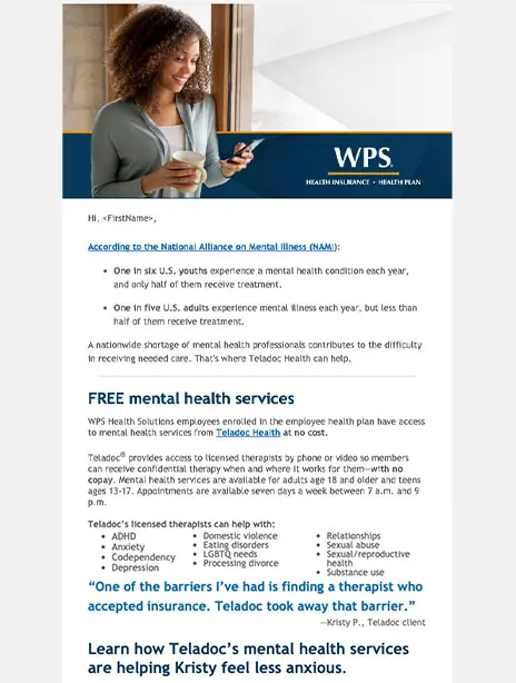 Teladoc Mental Health $0 Email Template