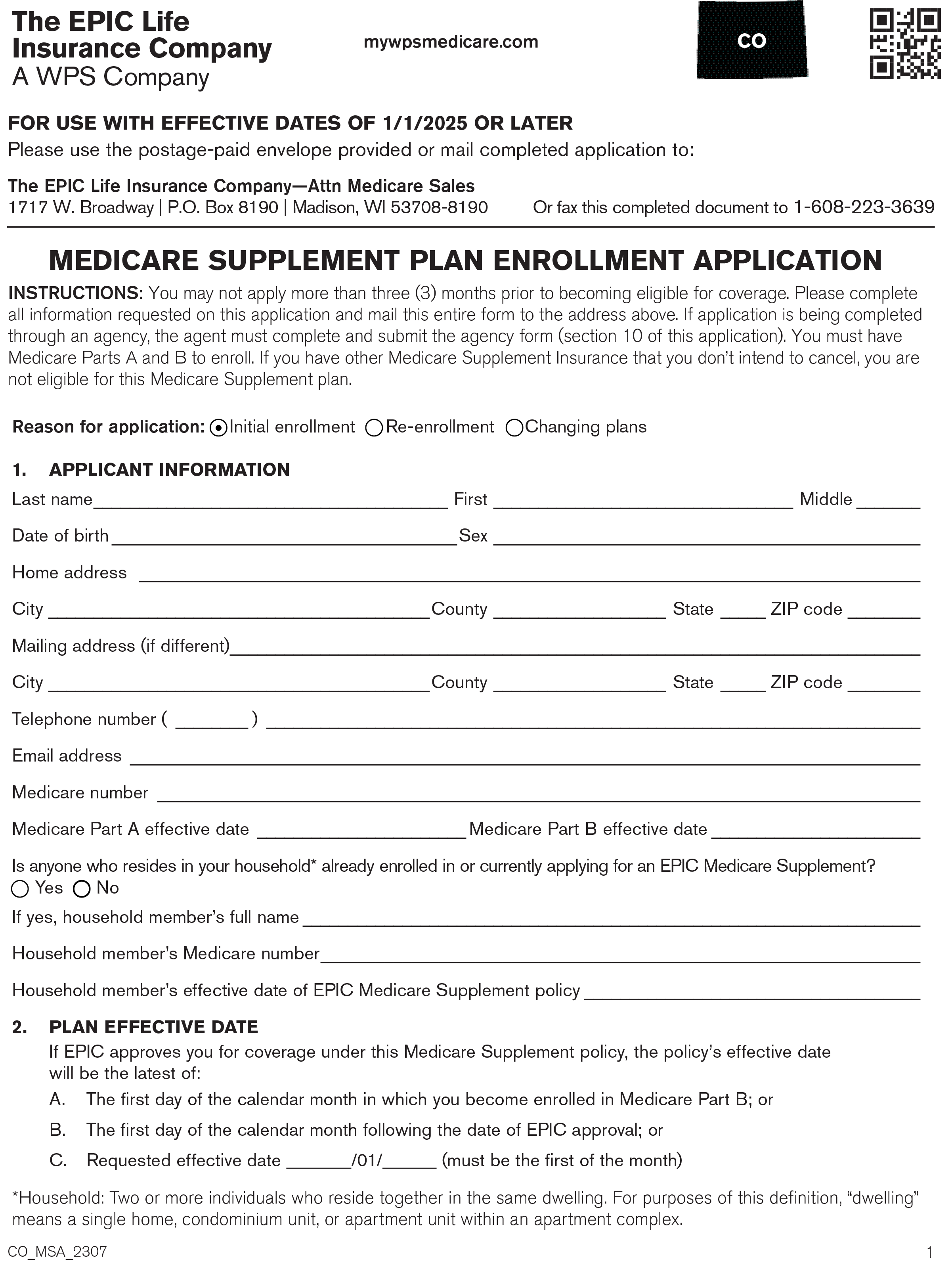 Medicare supplement insurance plan application