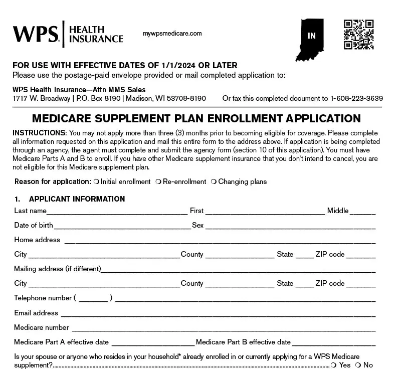 Medicare supplement insurance plan application