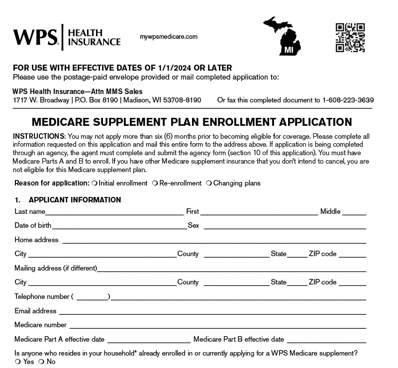 Medicare supplement insurance plan application