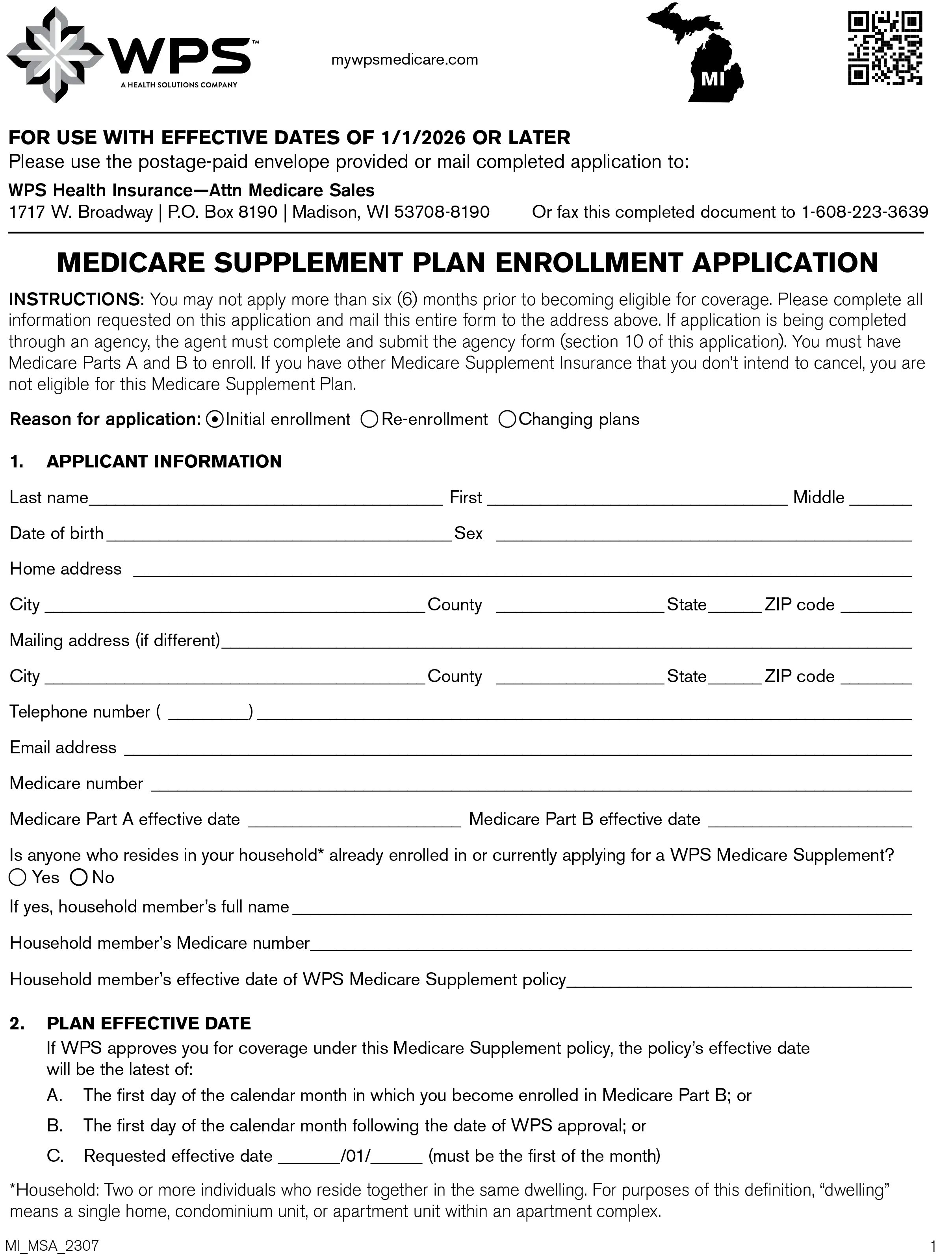Medicare supplement insurance plan application