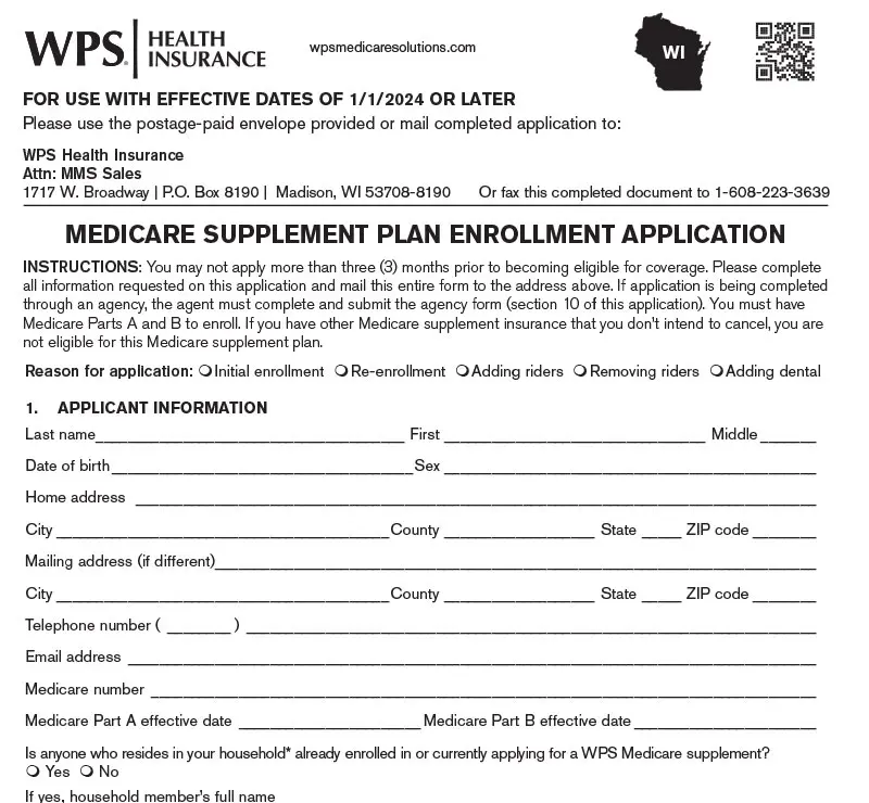 Medicare supplement insurance plan application