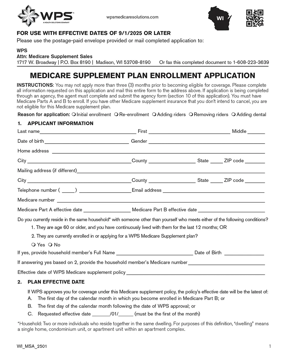 Medicare supplement insurance plan application