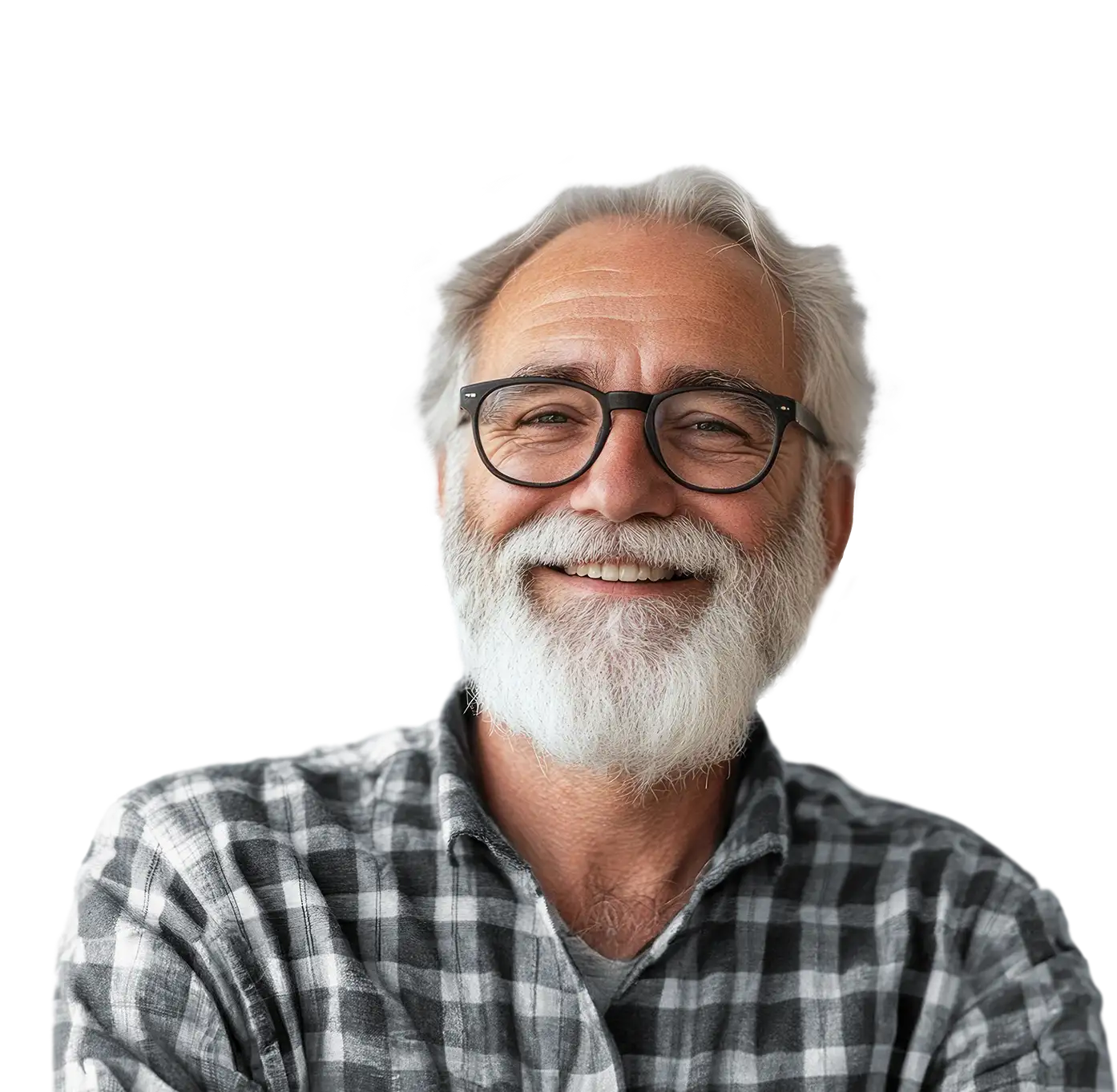 Smiling senior person with beard and glasses with text 'Frequently asked questions' about Medicare Supplement Insurance and healthcare coverage.