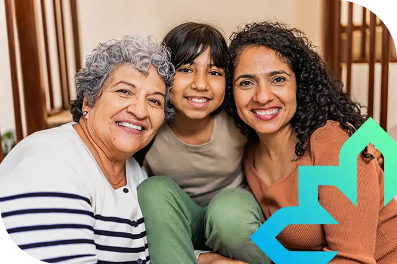 Grandmother, mother and child smiling together