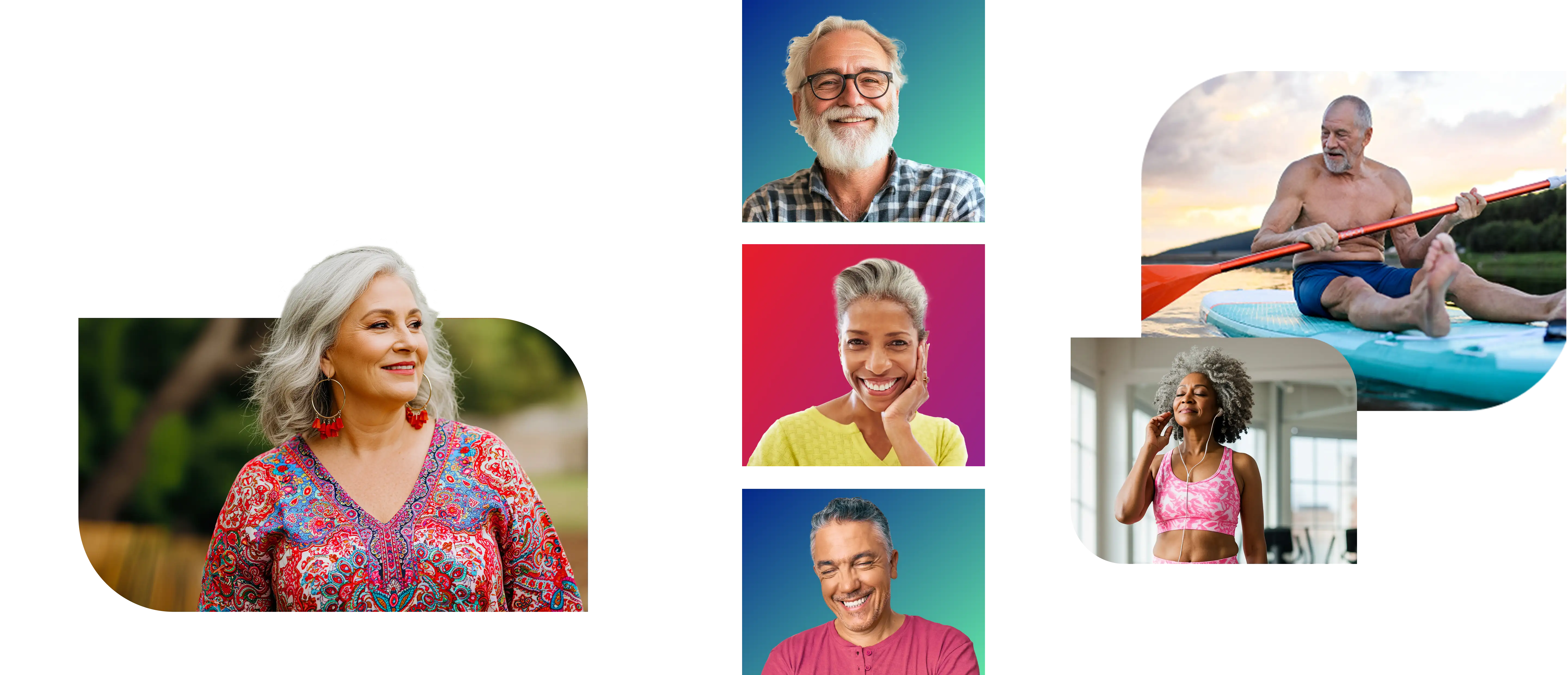 Active older adults smiling, exercising, and kayaking with text 'Have a better plan' promoting Medicare Supplement and retirement health Insurance options.