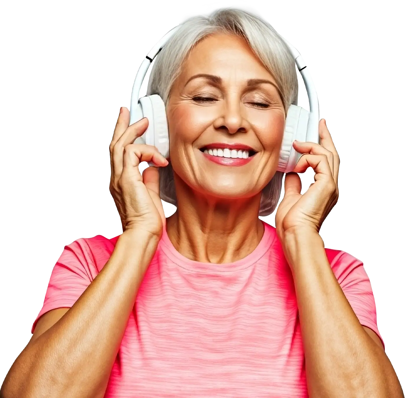 Smiling senior person listening to music with headphones next to text 'What is a Medicare Supplement Insurance Plan?' promoting Medicare Supplement Insurance video.